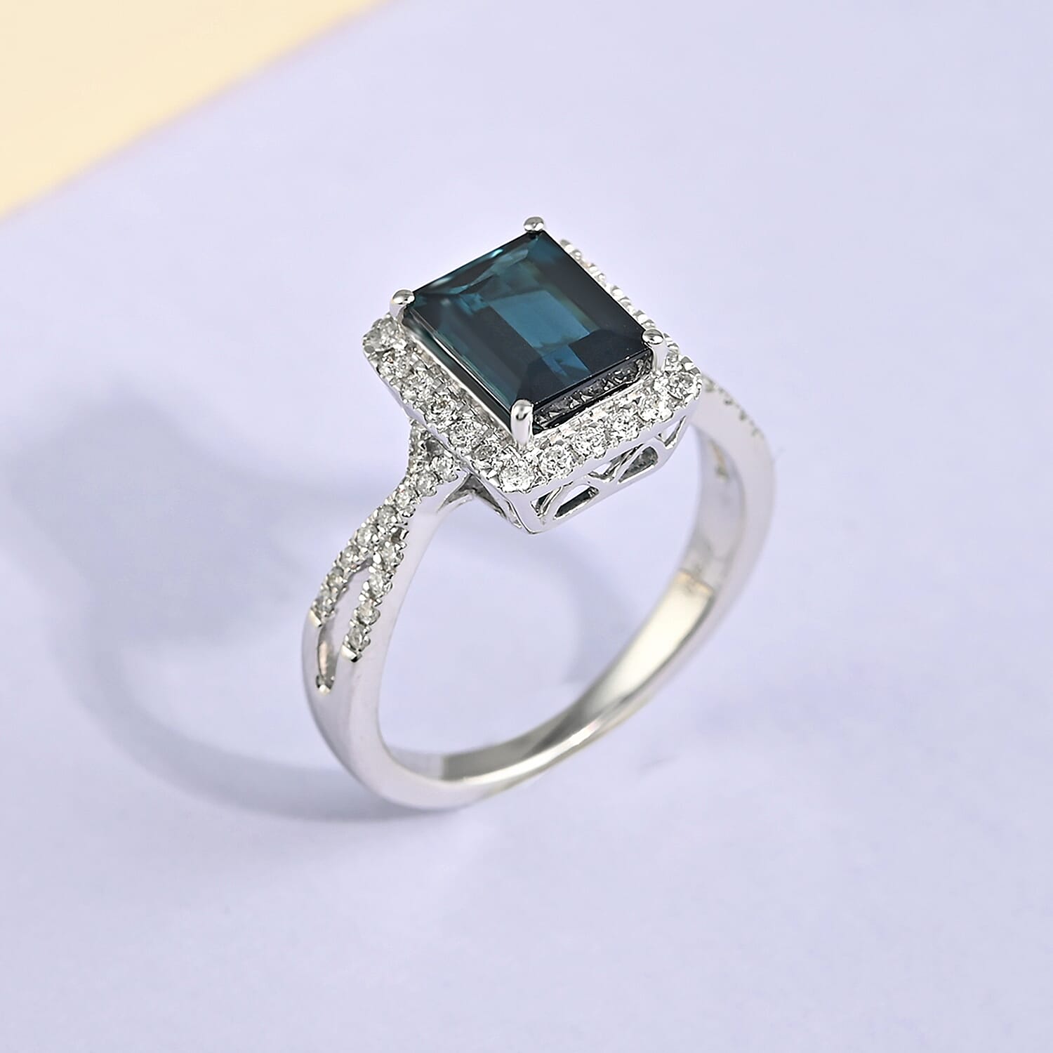 Certified and Appraised RHAPSODY 950 Platinum AAAA Indicolite and VS EF Diamond Halo Ring 6.07 grams, 2.20 Ct