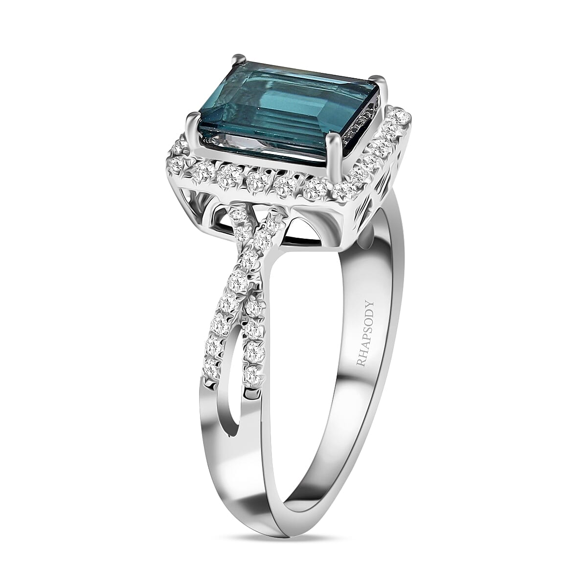 Certified and Appraised RHAPSODY 950 Platinum AAAA Indicolite and VS EF Diamond Halo Ring 6.07 grams, 2.20 Ct