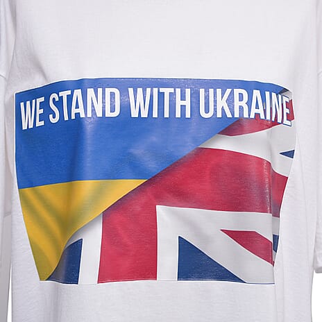 100% Cotton WE STAND WITH UKRAINE Unisex T-Shirt (Size S) - White