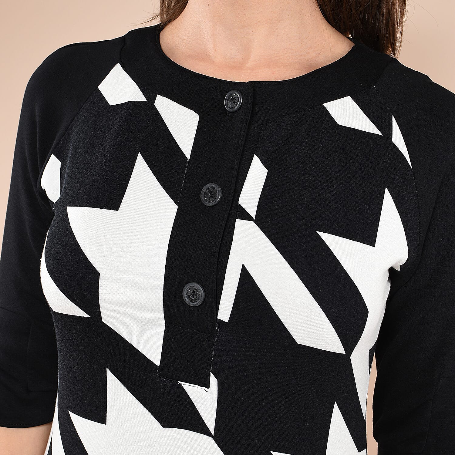 DESIGUAL Houndstooth Pattern Dress (Size Large) - Black - White