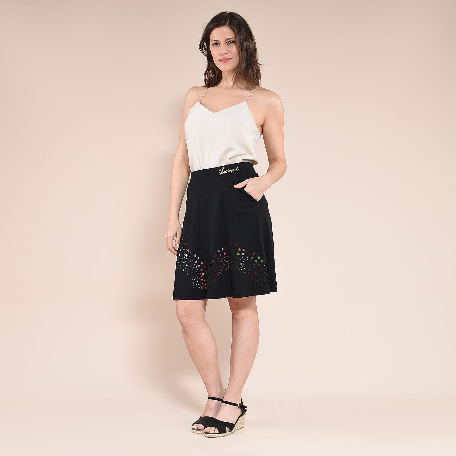 DESIGUAL Hem Pattern Knitted Skirt (Size Large) - Black DESIGUAL Hem Pattern Knitted Skirt (Size Large) - Black