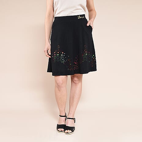 DESIGUAL Hem Pattern Knitted Skirt (Size XL) - Black