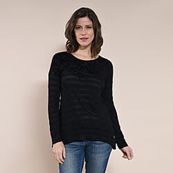 DESIGUAL Floral Embroidery Long Sleeve T-Shirt - Black