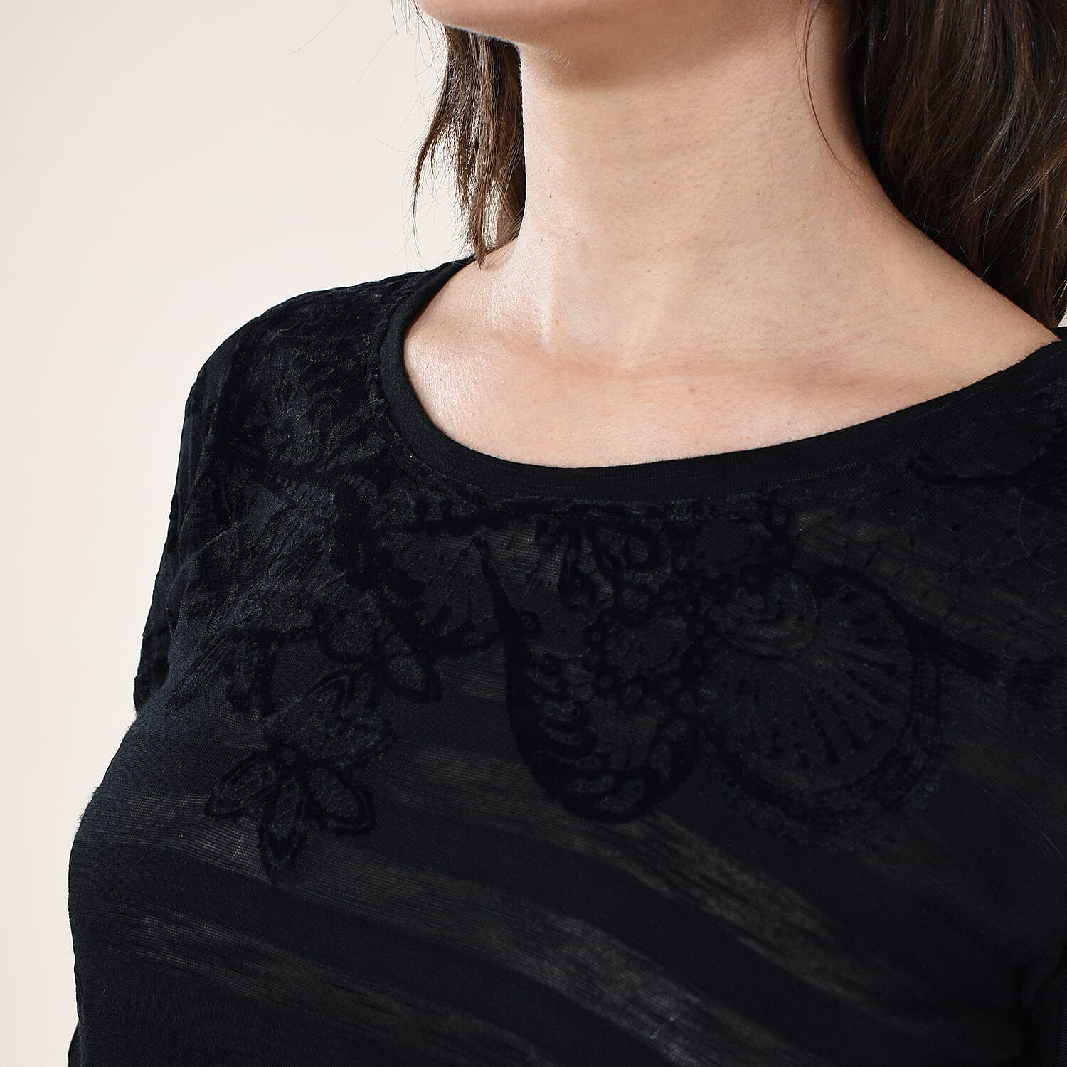 DESIGUAL Floral Embroidery Long Sleeve T-Shirt - Black
