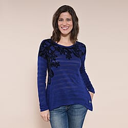 DESIGUAL Floral Embroidery Long Sleeve T-Shirt - Navy