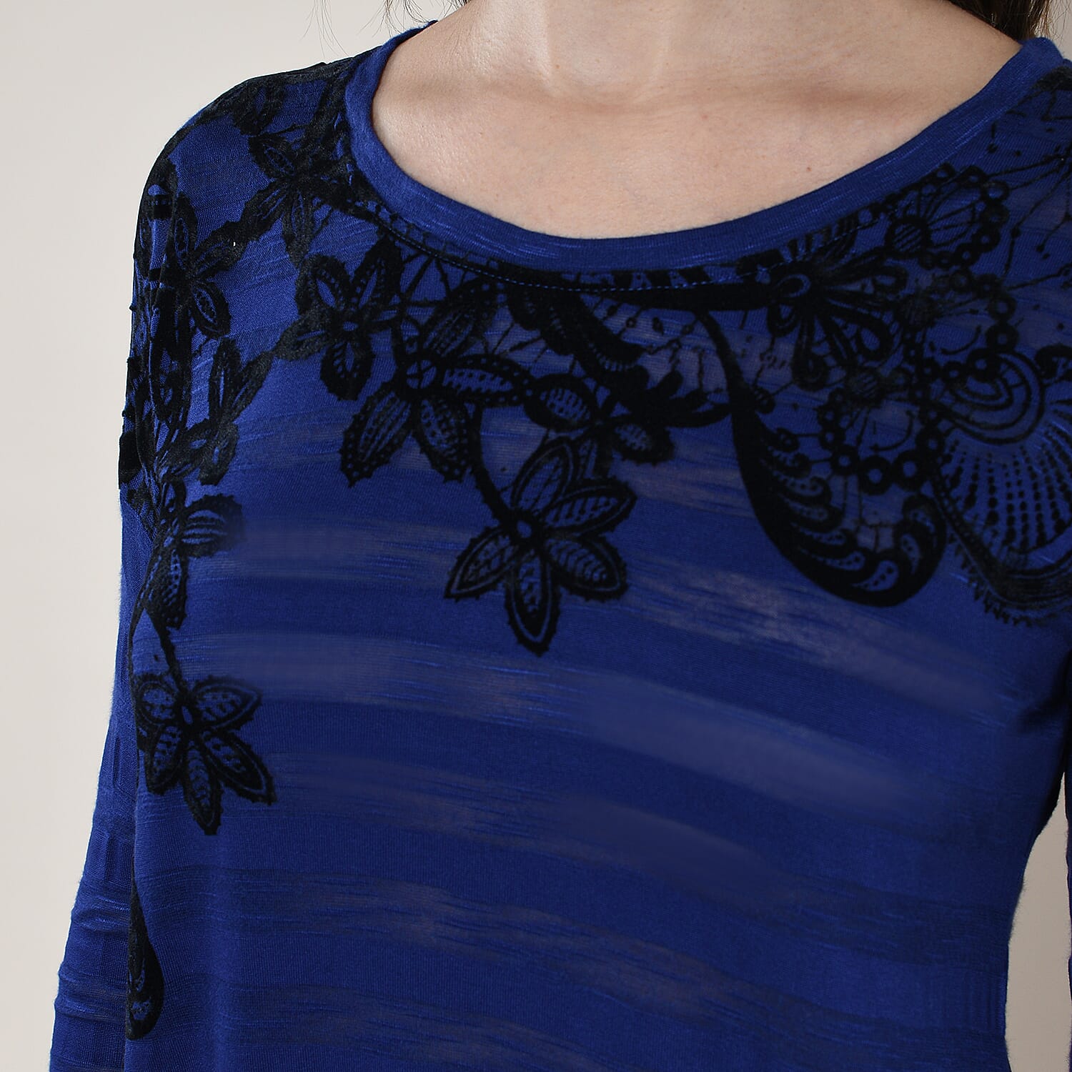 DESIGUAL Floral Embroidery Long Sleeve T-Shirt - Black