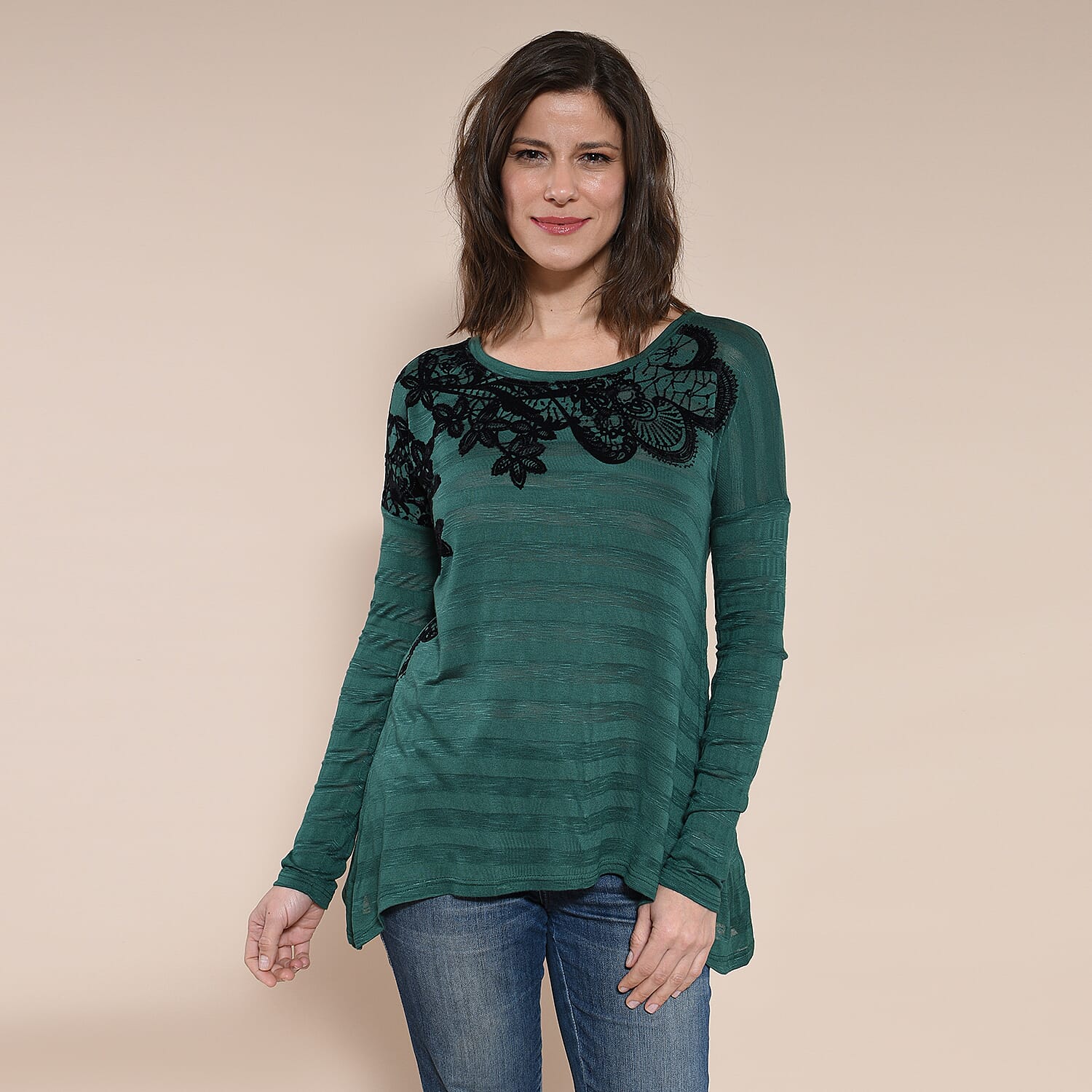 DESIGUAL Floral Embroidery Long Sleeve T-Shirt - Black