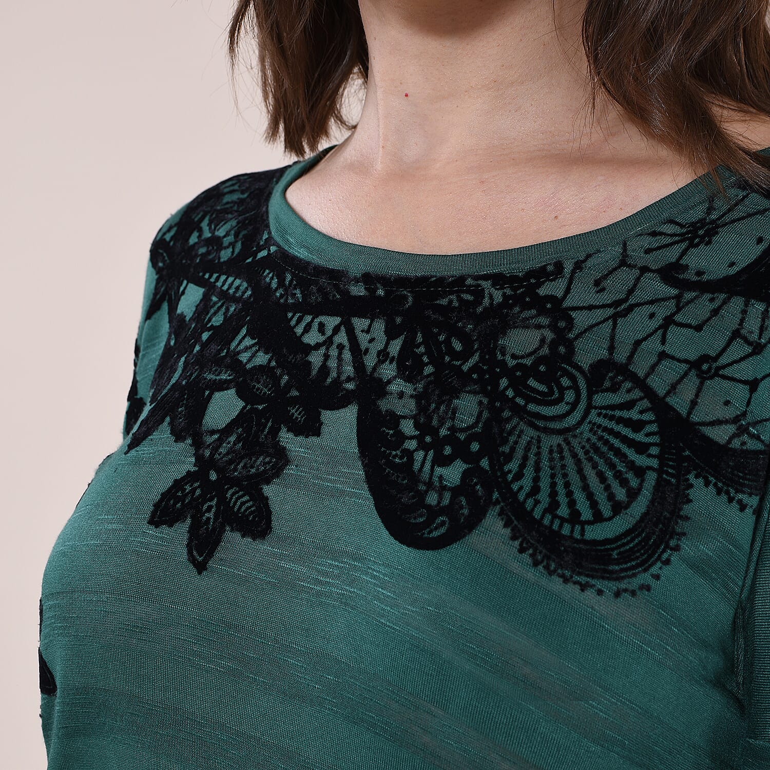 DESIGUAL Floral Embroidery Long Sleeve T-Shirt - Black