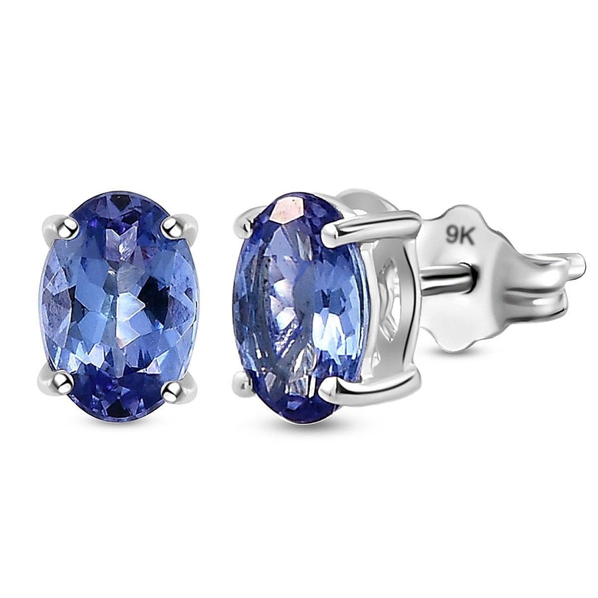 9K White Gold AA Tanzanite Stud Earrings (With Push Back)