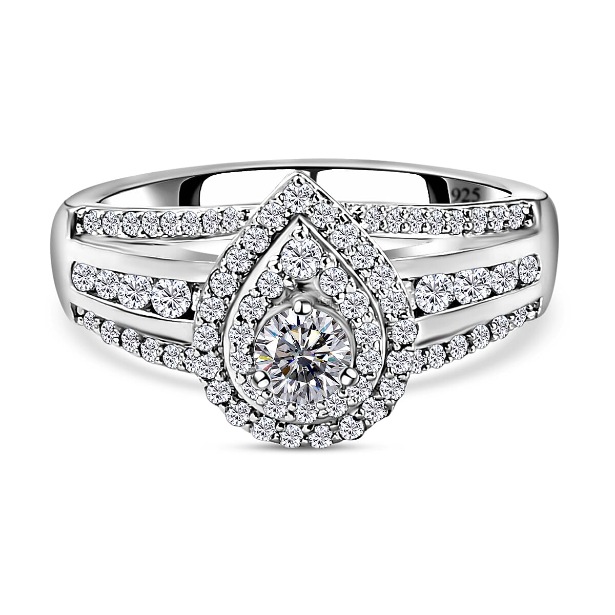 Moissanite Ring in Platinum Overlay Sterling Silver