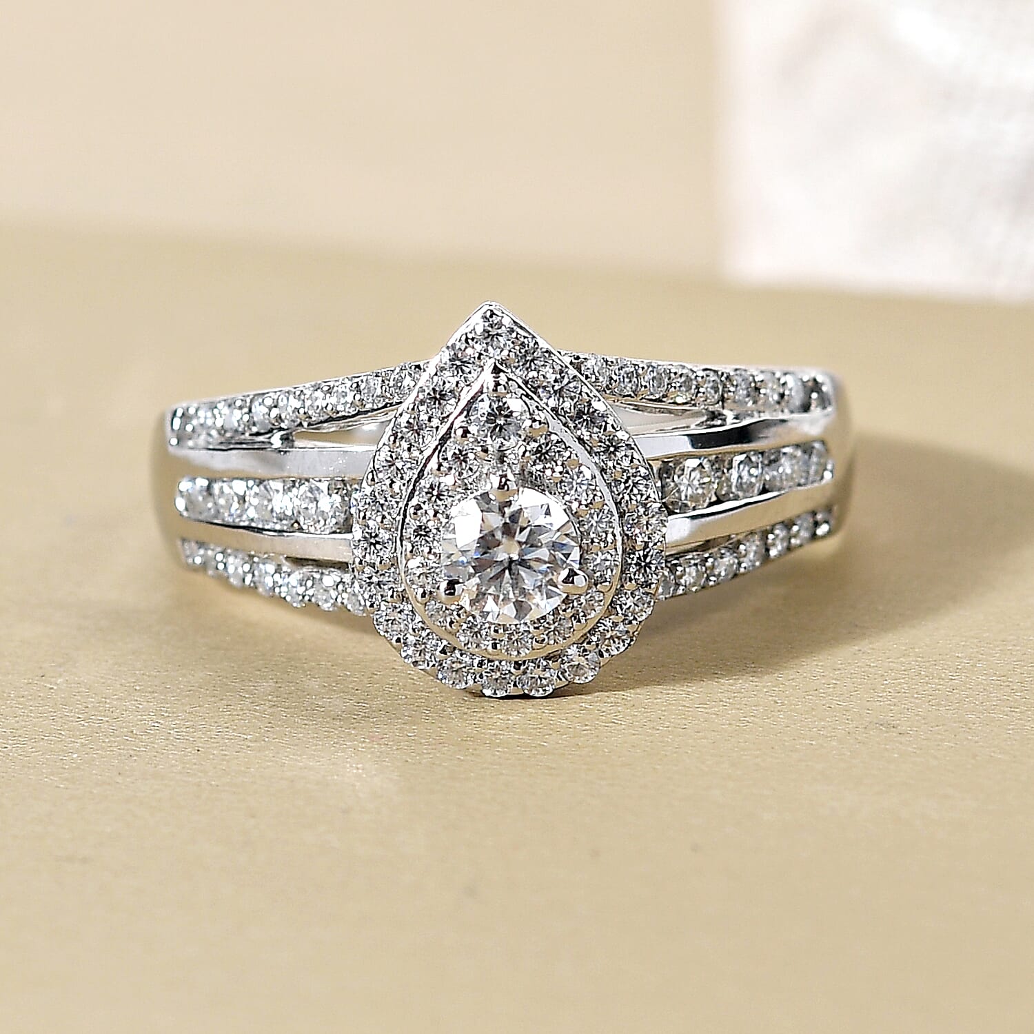 Moissanite Ring in Platinum Overlay Sterling Silver