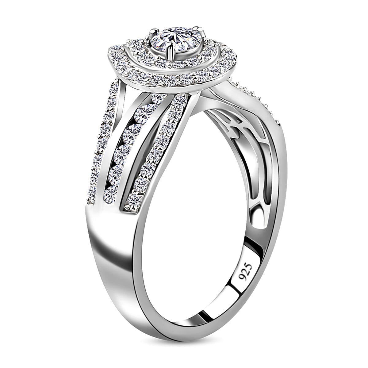 Moissanite Ring in Platinum Overlay Sterling Silver