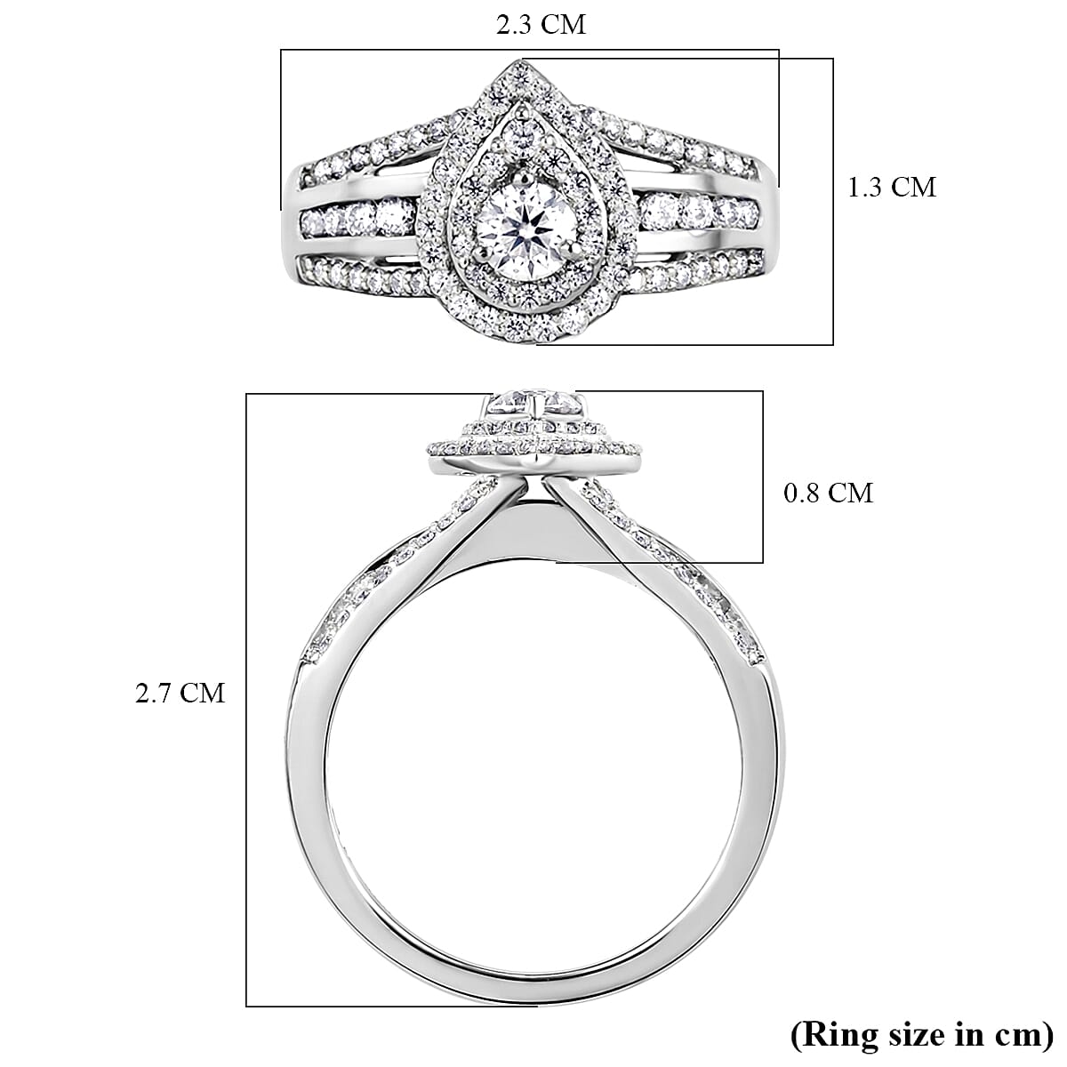 Moissanite Ring in Platinum Overlay Sterling Silver