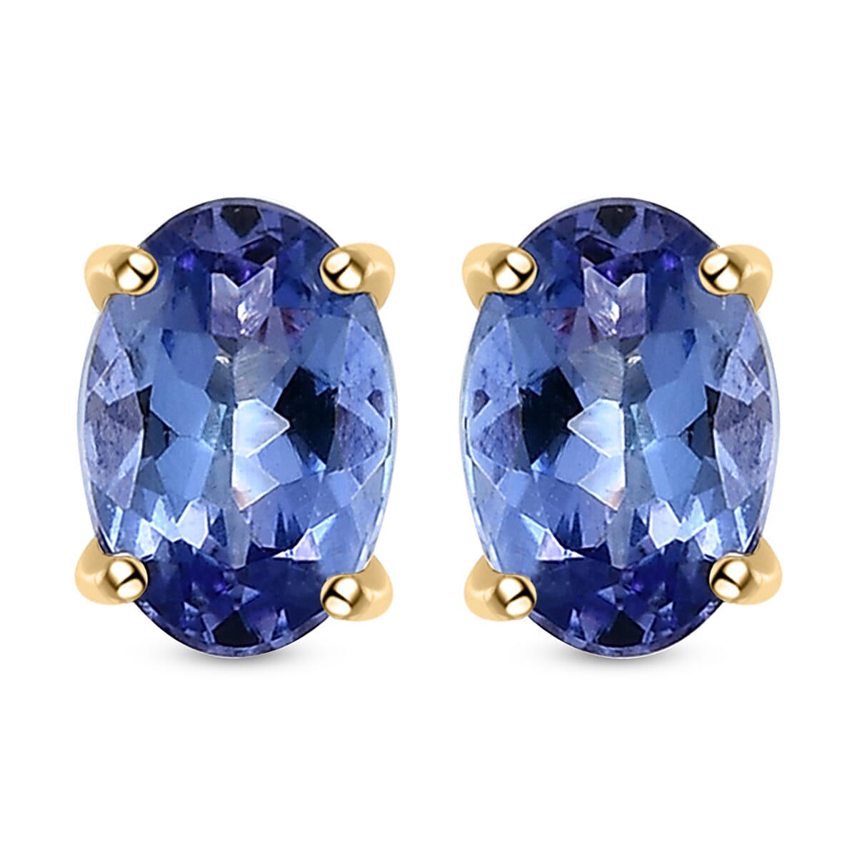 9K Yellow Gold AA Tanzanite Stud Earrings (with Push Post)