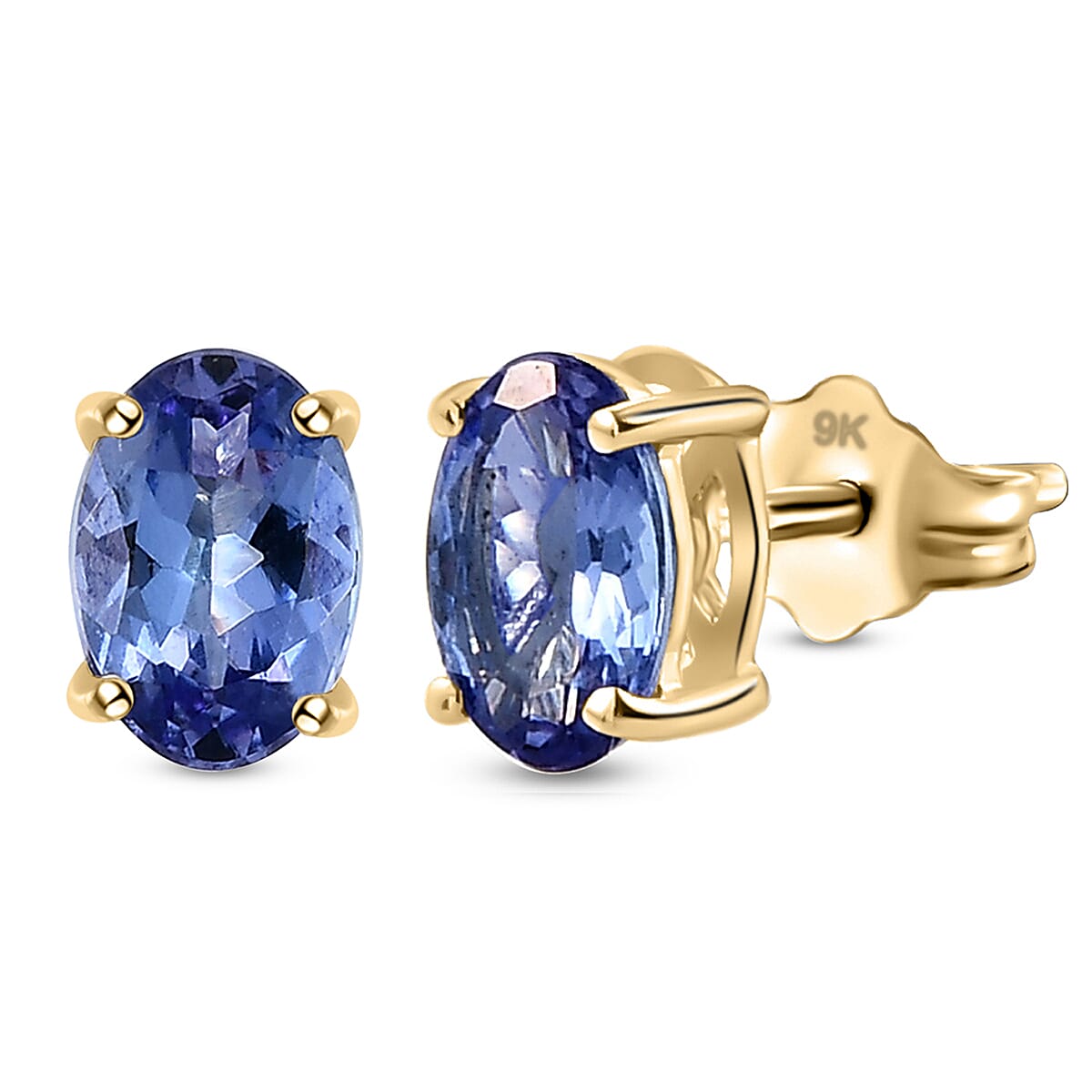 9K Yellow Gold AA Tanzanite Stud Earrings (with Push Post)