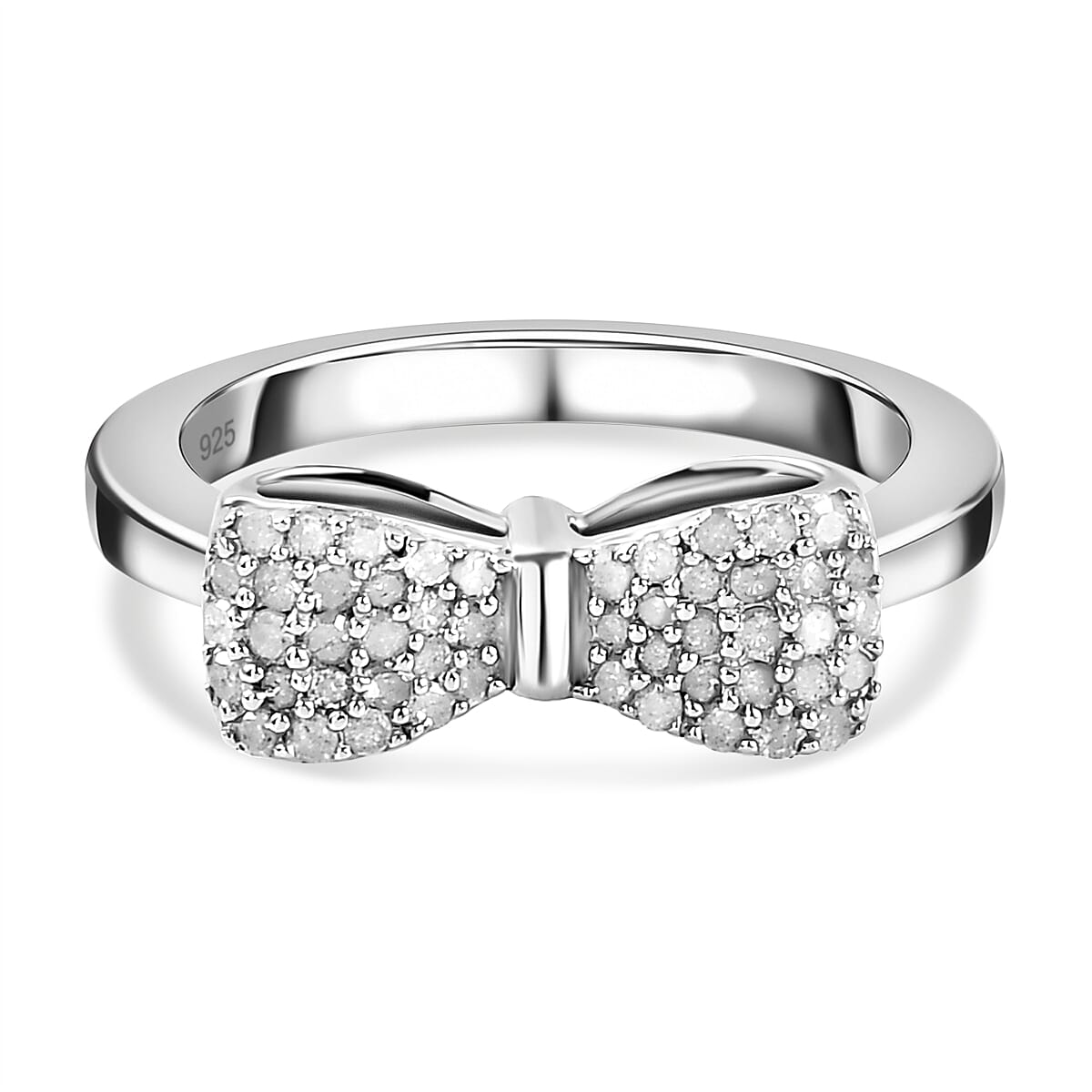 Diamond Bow Tie Ring in Platinum Overlay Sterling Silver 0.34 Ct.