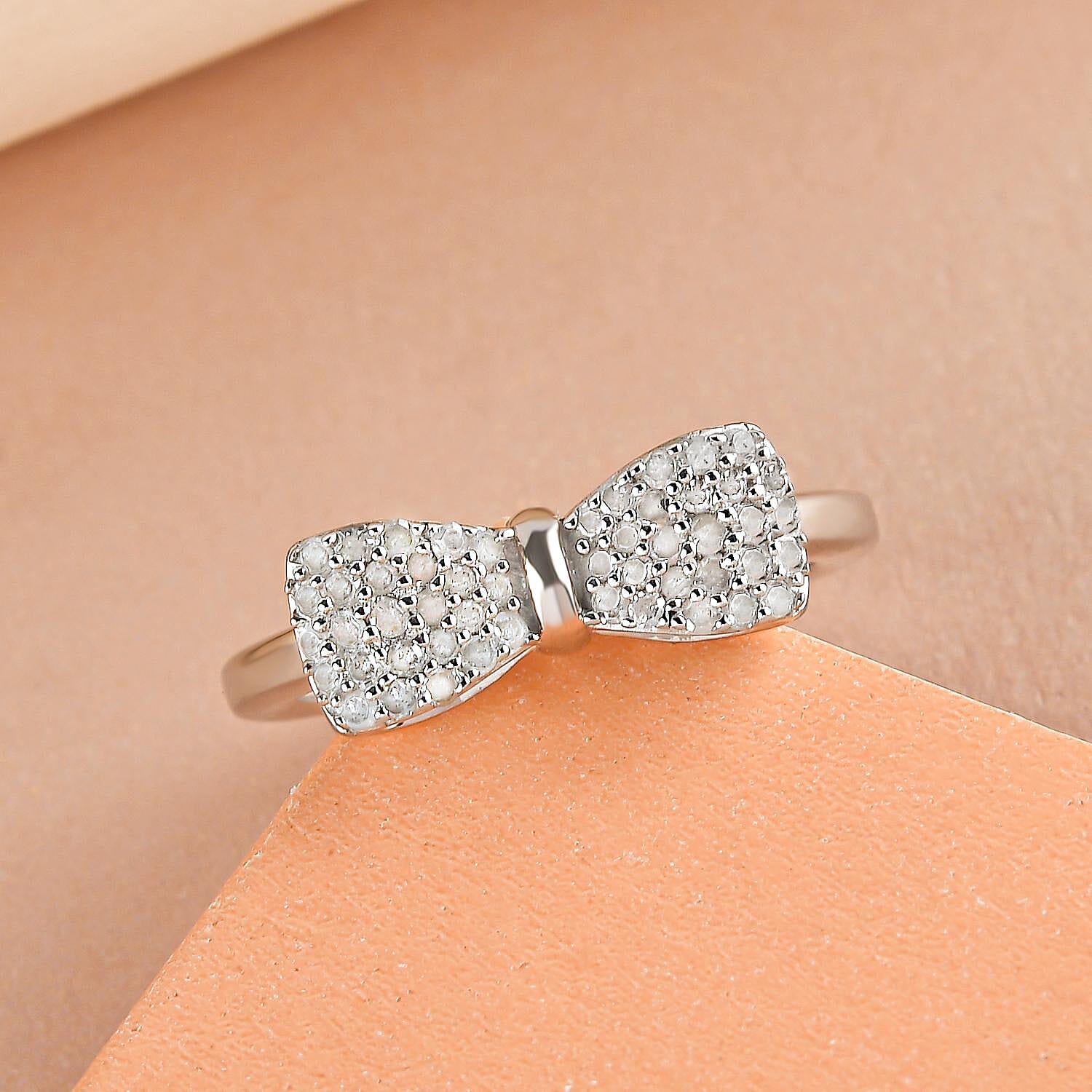Diamond Bow Tie Ring in Platinum Overlay Sterling Silver 0.34 Ct.