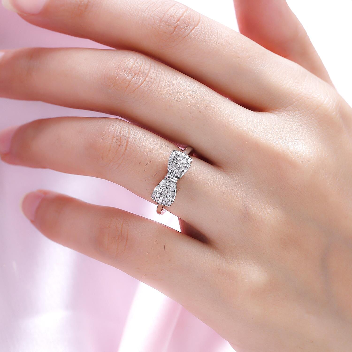 Diamond Bow Tie Ring in Platinum Overlay Sterling Silver 0.34 Ct.