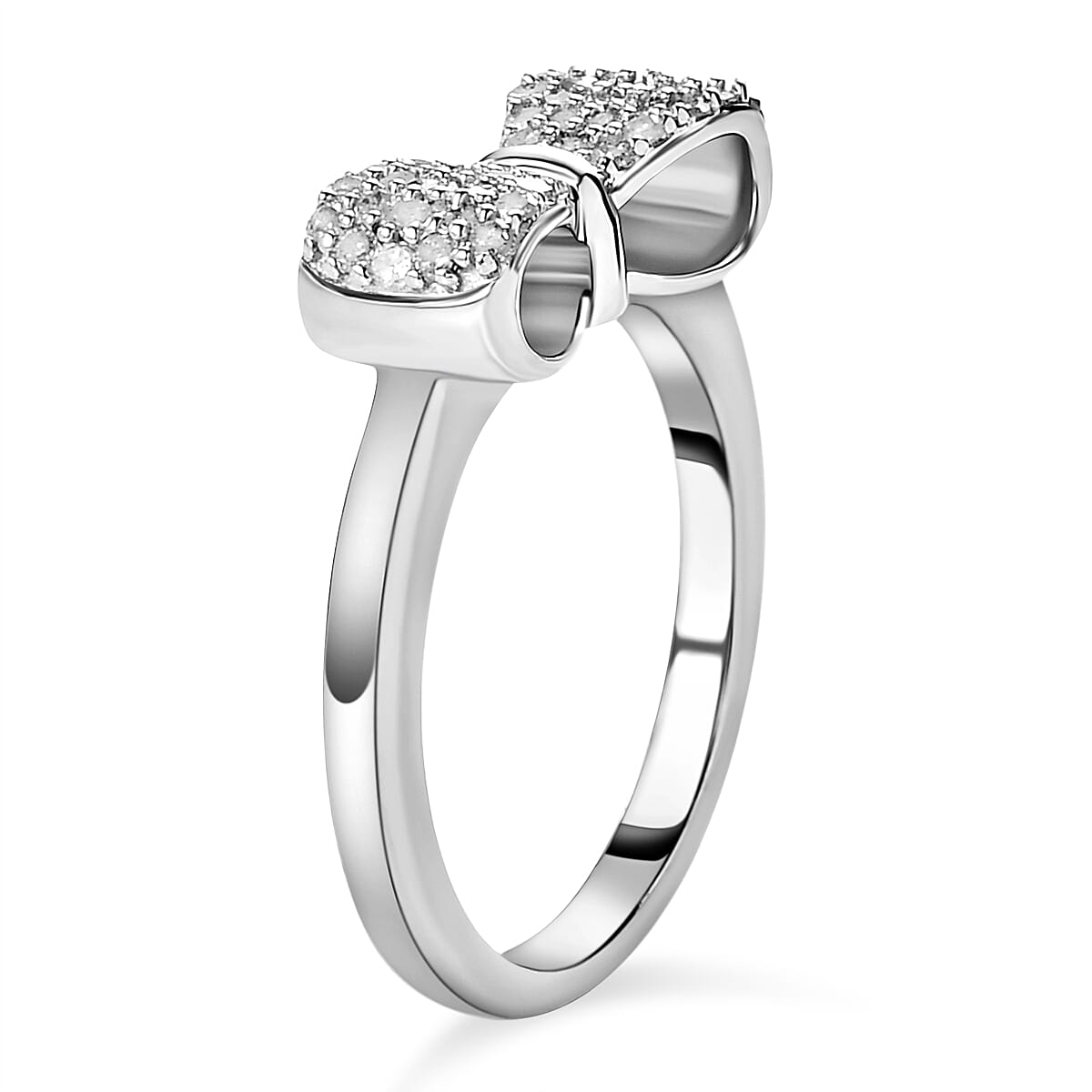 Diamond Bow Tie Ring in Platinum Overlay Sterling Silver 0.34 Ct.