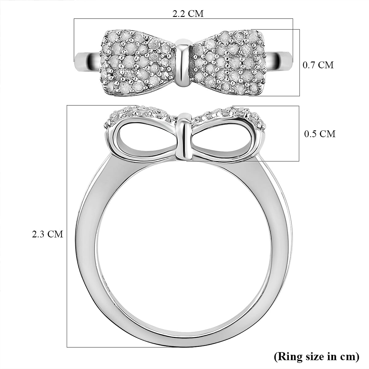 Diamond Bow Tie Ring in Platinum Overlay Sterling Silver 0.34 Ct.