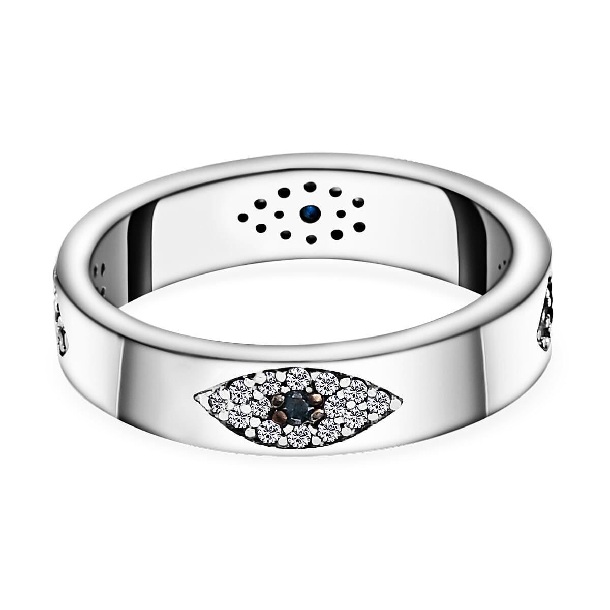 Blue and White Diamond Ring in Platinum Overlay Sterling Silver 0.33 Ct.