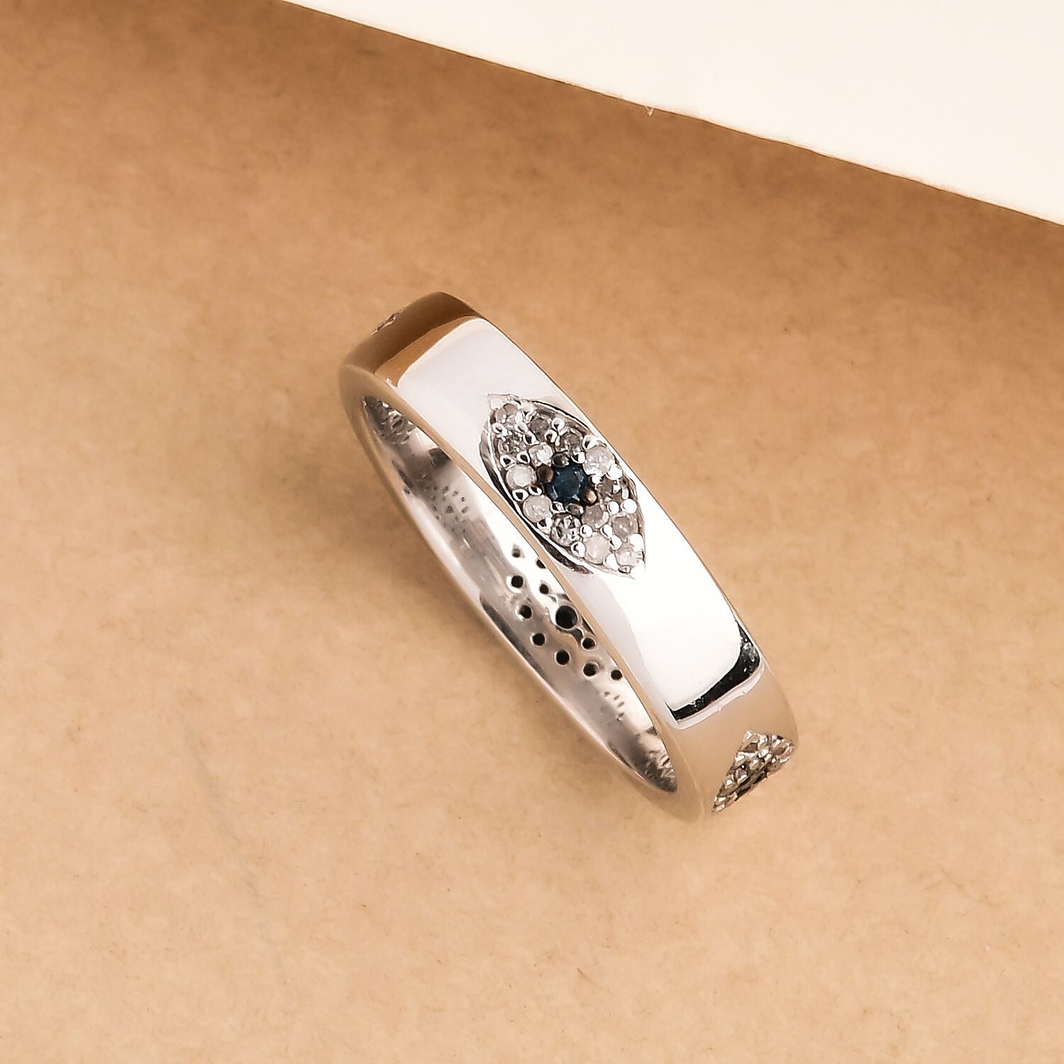 Blue and White Diamond Ring in Platinum Overlay Sterling Silver 0.33 Ct.