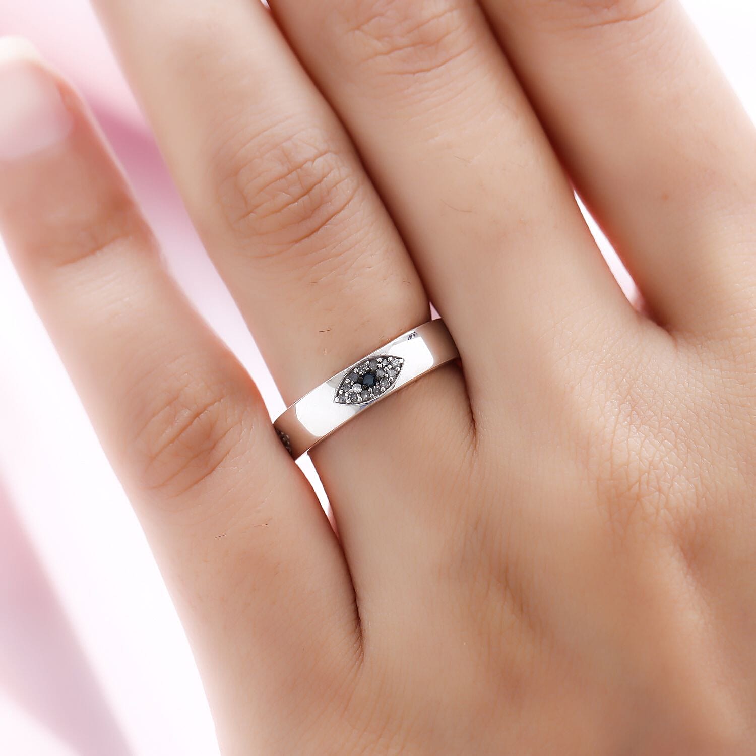 Blue and White Diamond Ring in Platinum Overlay Sterling Silver 0.33 Ct.