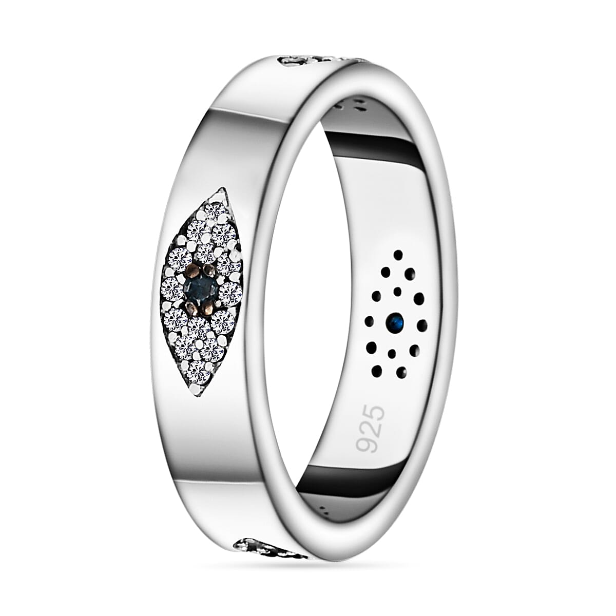 Blue and White Diamond Ring in Platinum Overlay Sterling Silver 0.33 Ct.