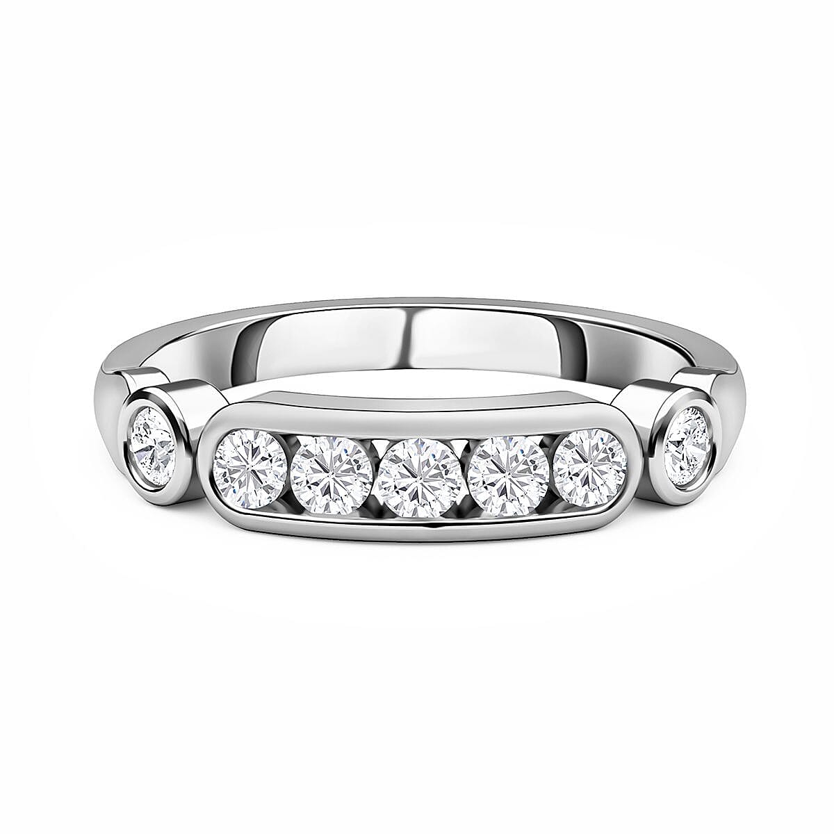 Moissanite Half Eternity Ring in Sterling Silver.