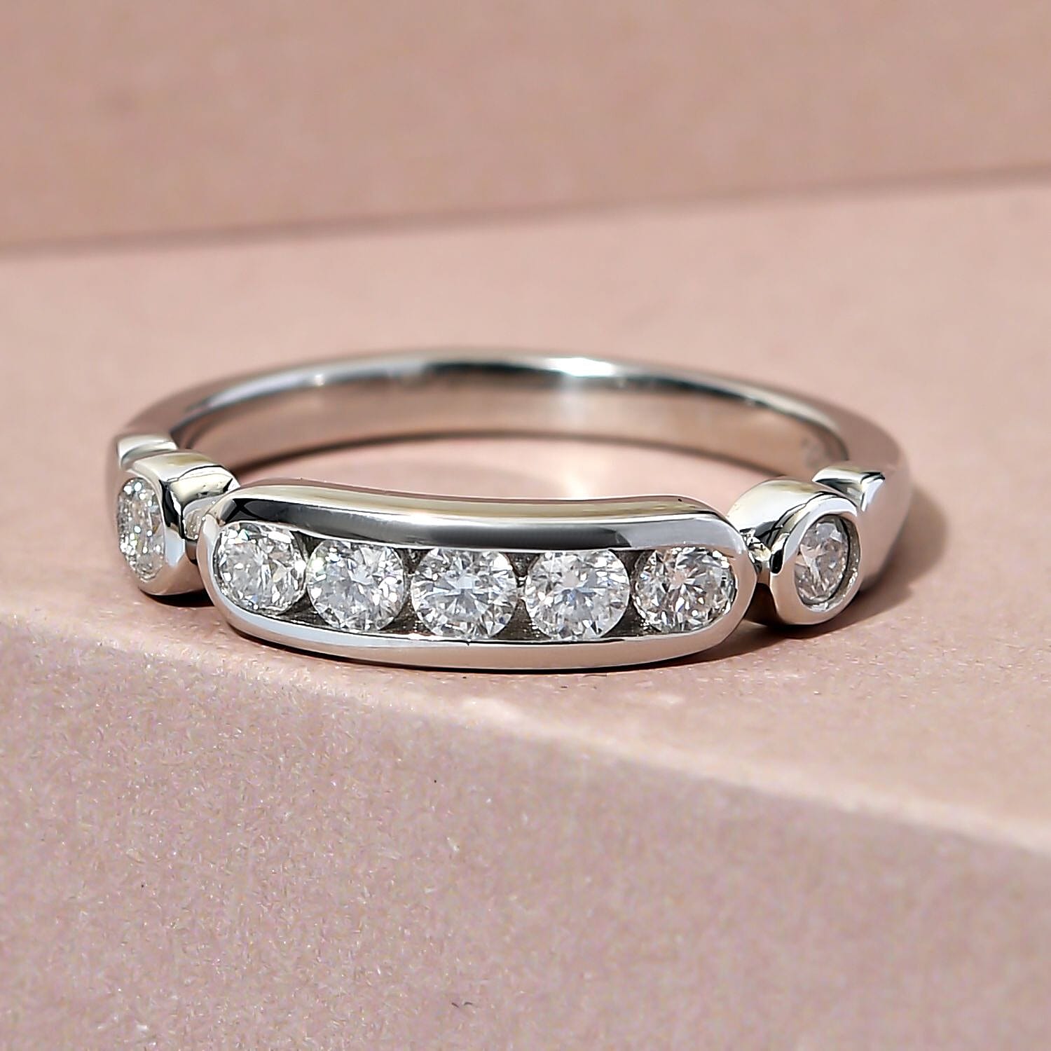 Moissanite Half Eternity Ring in Sterling Silver.