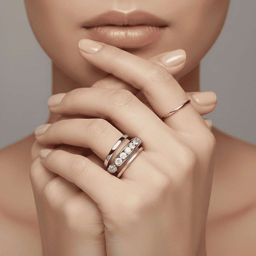 Moissanite Half Eternity Ring in Sterling Silver.