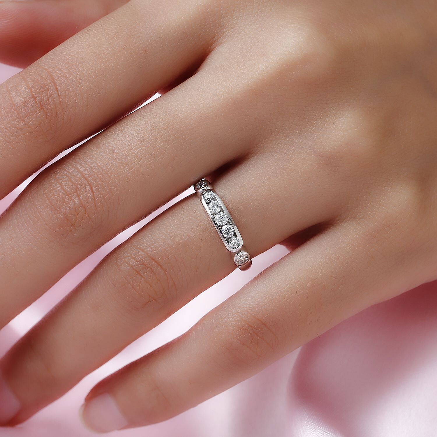 Moissanite Half Eternity Ring in Sterling Silver.
