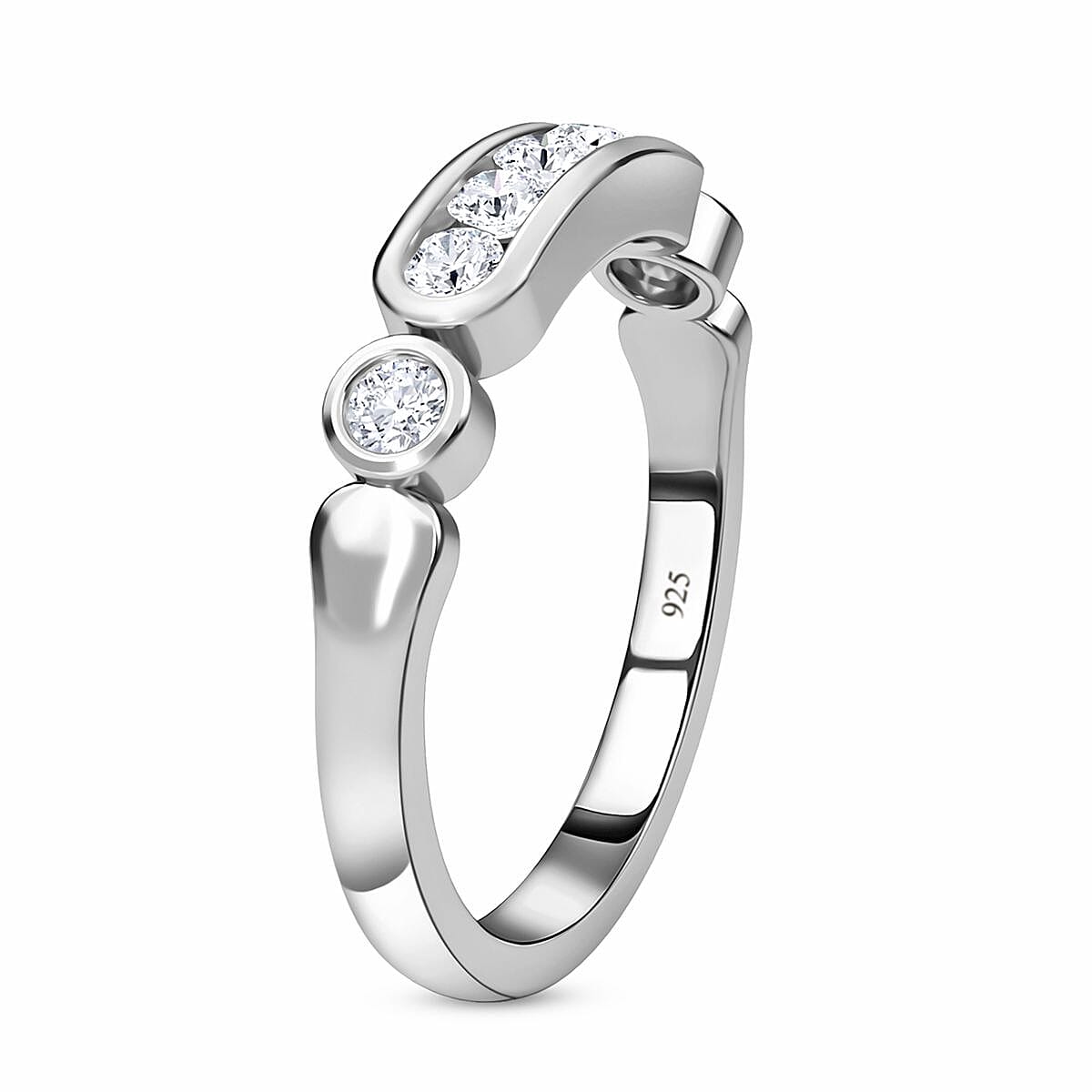 Moissanite Half Eternity Ring in Sterling Silver.