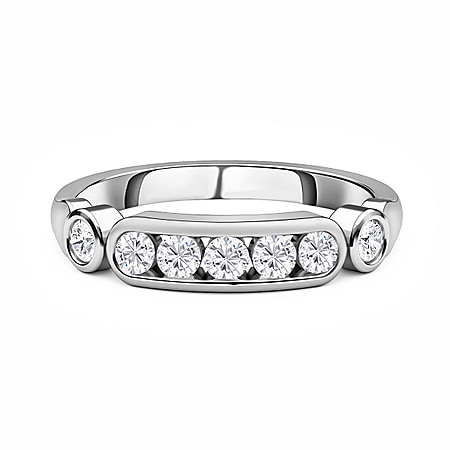 Moissanite 7-Stone Ring in Sterling Silver with platinum plating