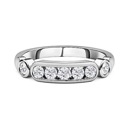 Moissanite 7-Stone Ring in Sterling Silver with Platinum Plating