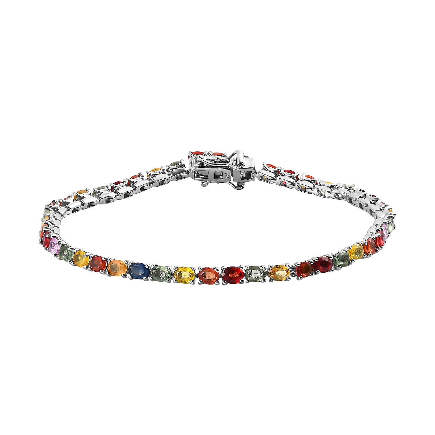 Multi Sapphire Bracelet (Size - 7.5) in Platinum Overlay Sterling Silver 10 Ct, Silver Wt. 8.00 Gms.