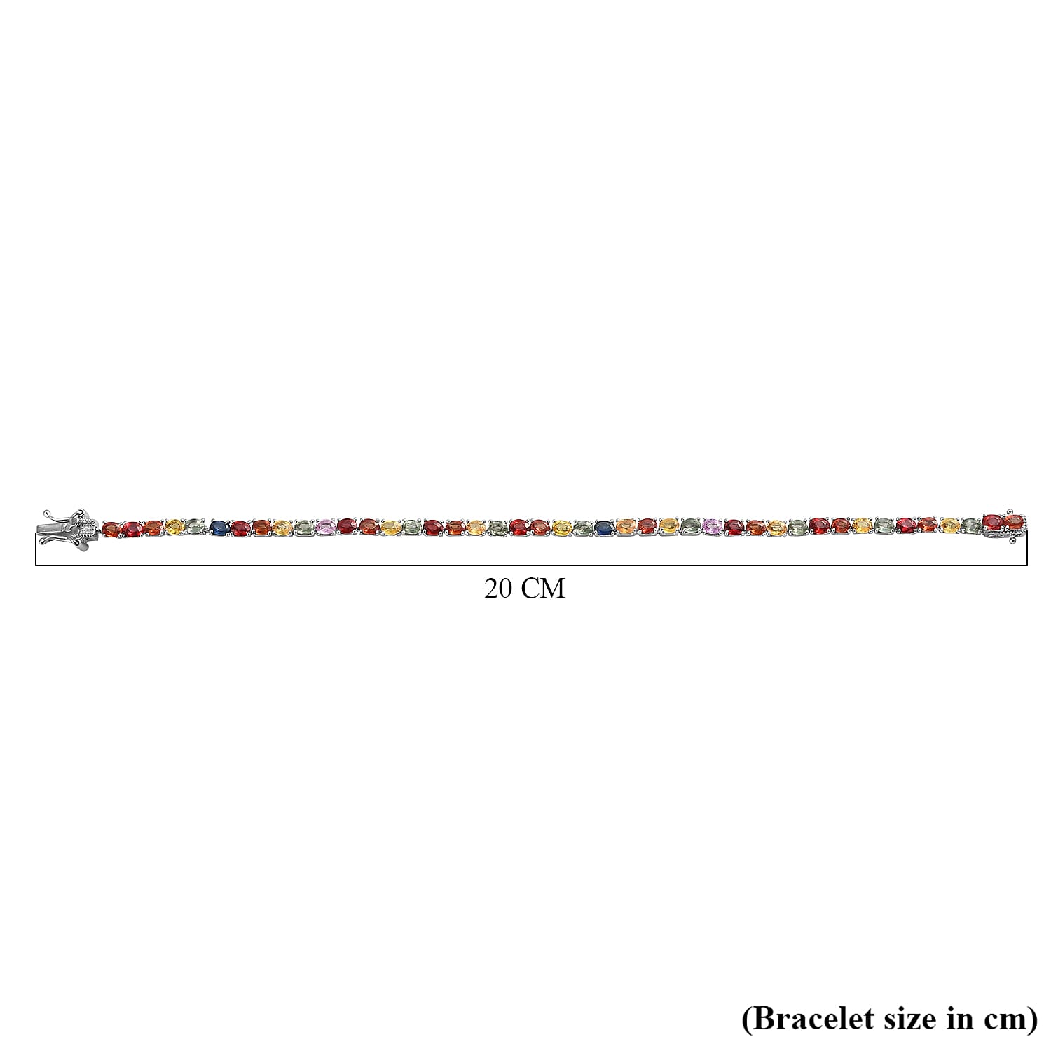 Multi Sapphire Bracelet (Size - 7.5) in Platinum Overlay Sterling Silver 10 Ct, Silver Wt. 8.00 Gms.