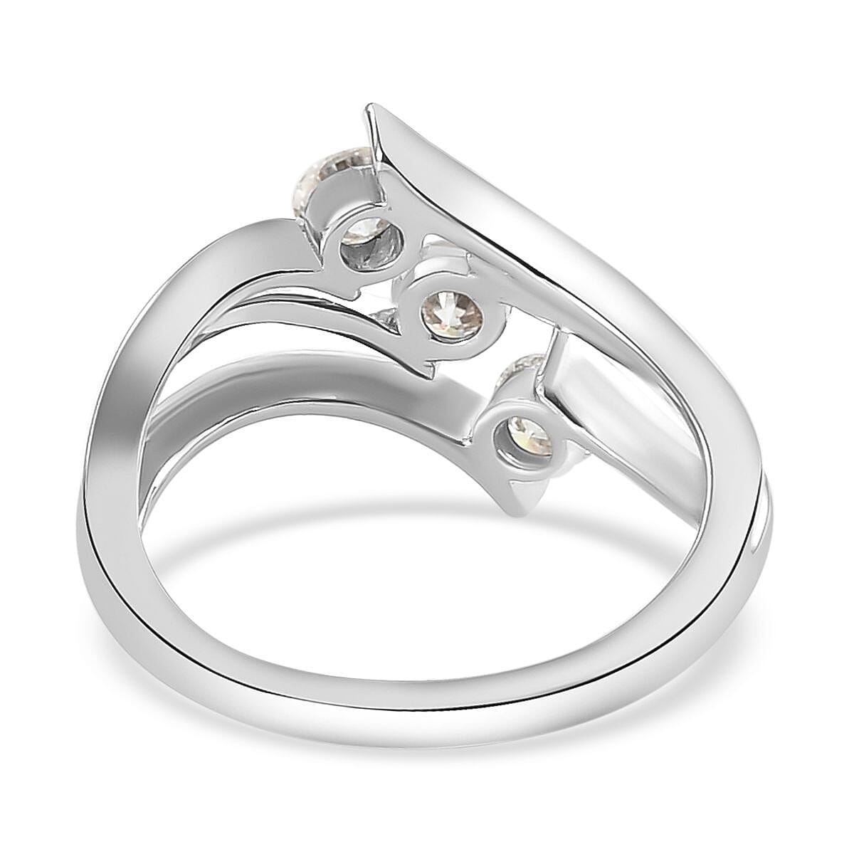 Moissanite Bypass Ring in 18K Vermeil Yellow & Rose Gold Plated & Platinum Overlay Sterling Silver 0.70 Ct.