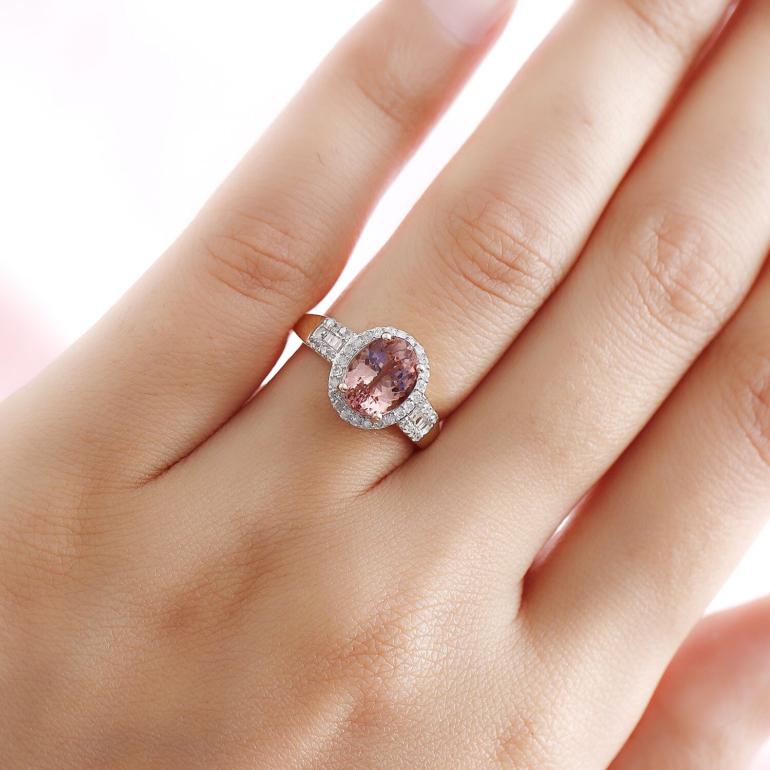 9K Yellow Gold Padparadscha Tourmaline and Diamond Ring 2.23 Ct.