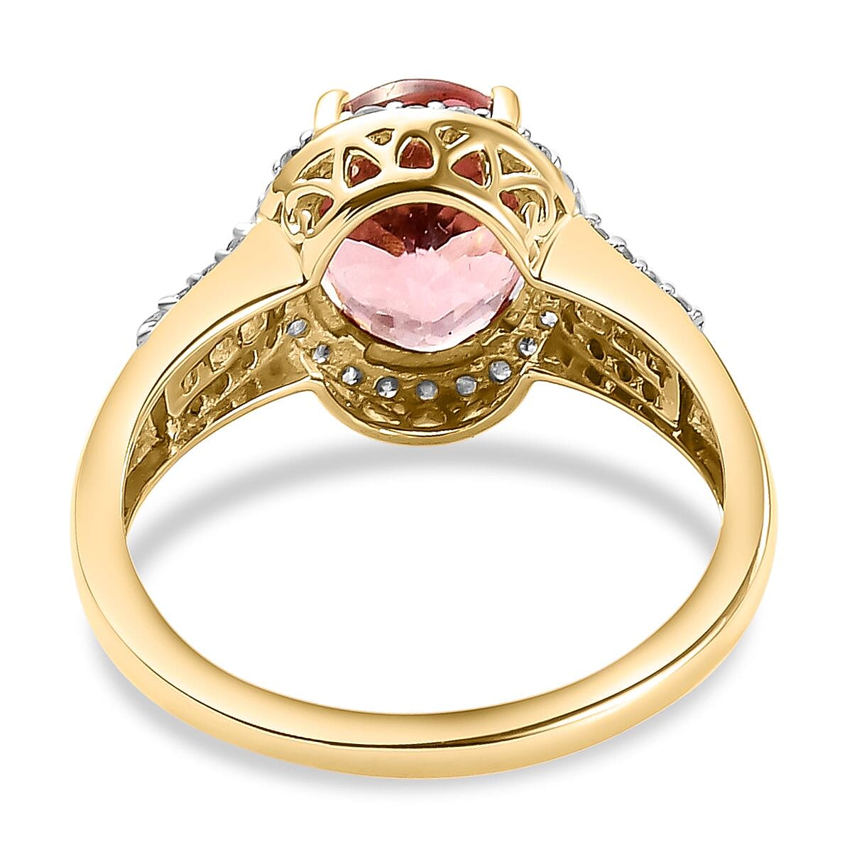 9K Yellow Gold Padparadscha Tourmaline and Diamond Ring 2.23 Ct.
