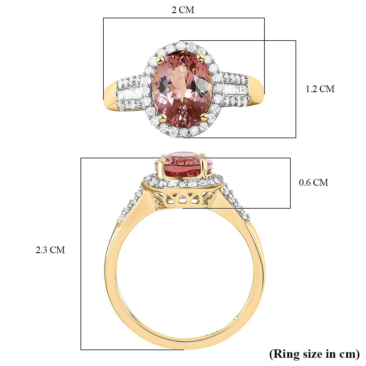 9K Yellow Gold Padparadscha Tourmaline and Diamond Ring 2.23 Ct.