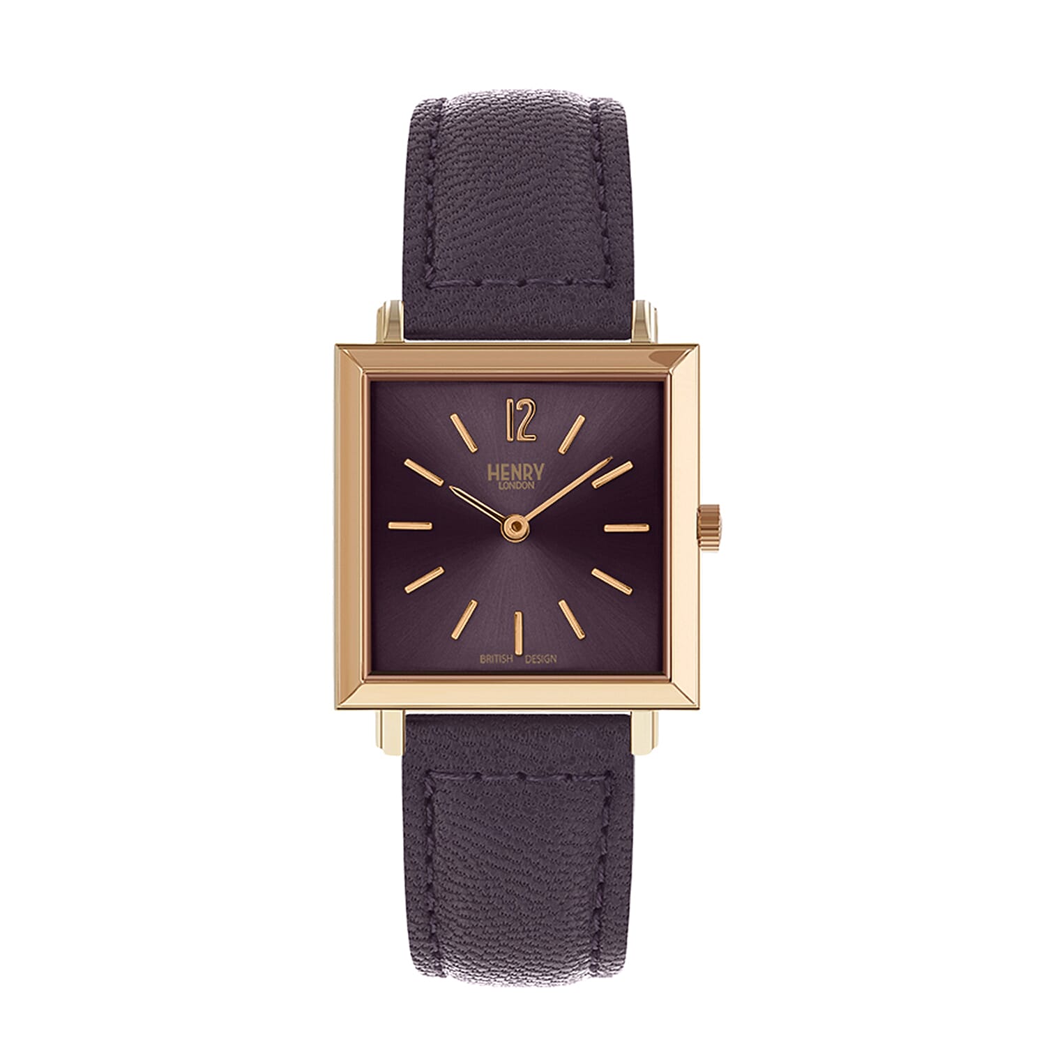 Henry London Heritage Square Ladies Purple Dial 3 ATM Water Resistant Watch with Purple Colour Leather Strap
