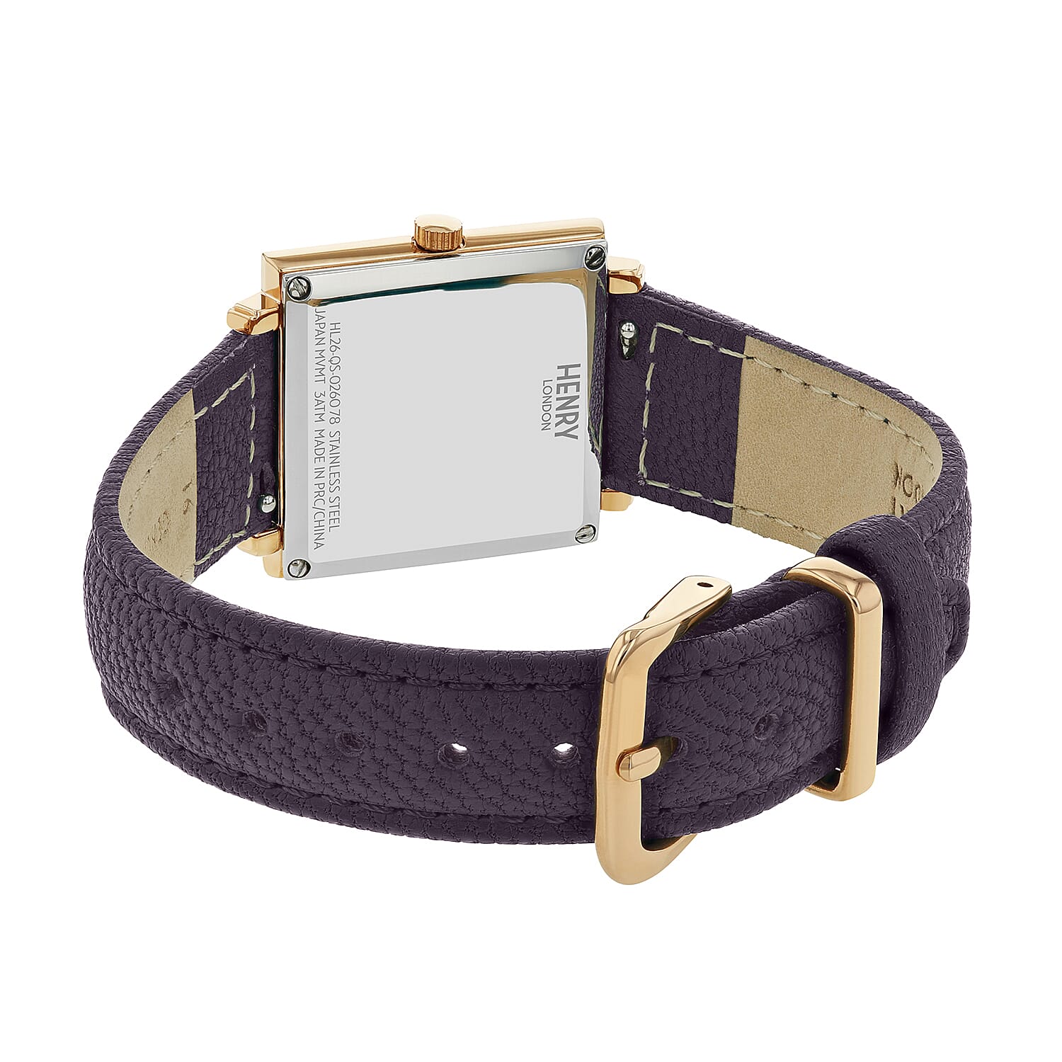 Henry London Heritage Square Ladies Purple Dial 3 ATM Water Resistant Watch with Purple Colour Leather Strap