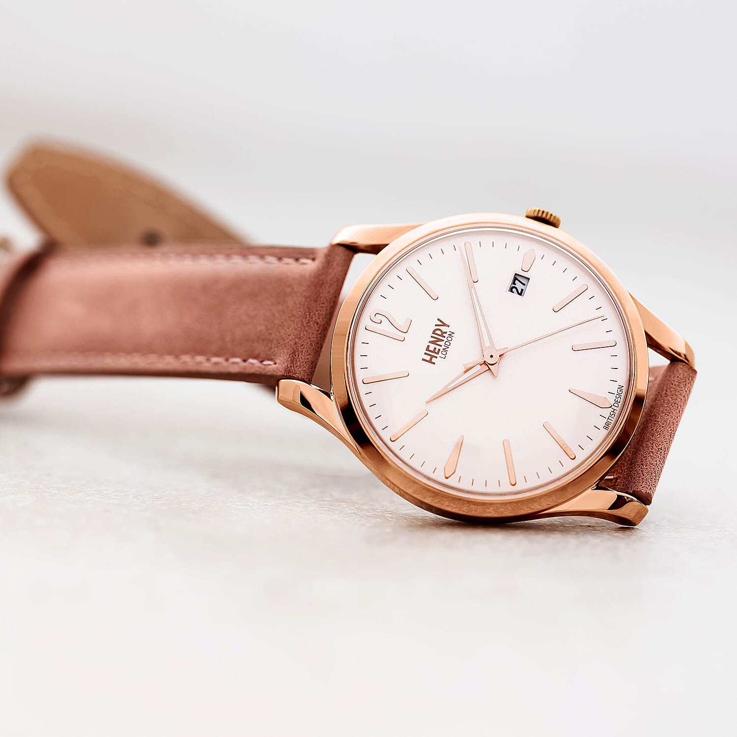 Henry London Shoreditch Ladies Nude Pink Dial 3 ATM Water Resistant Watch with Nude Pink Colour Leather Strap
