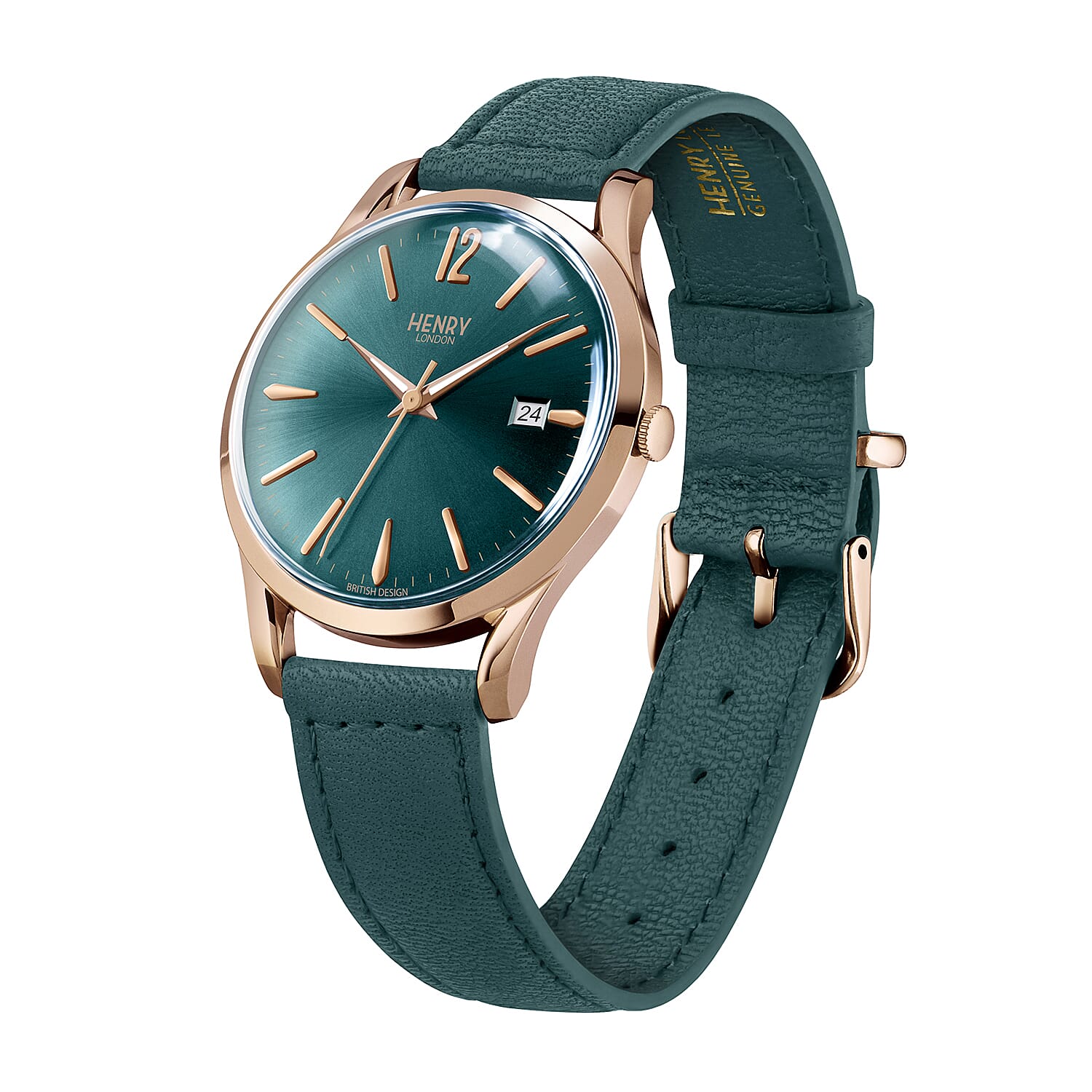 Henry London Stratford Ladies Green Dial 3 ATM Water Resistant Watch with Green Colour Leather Strap
