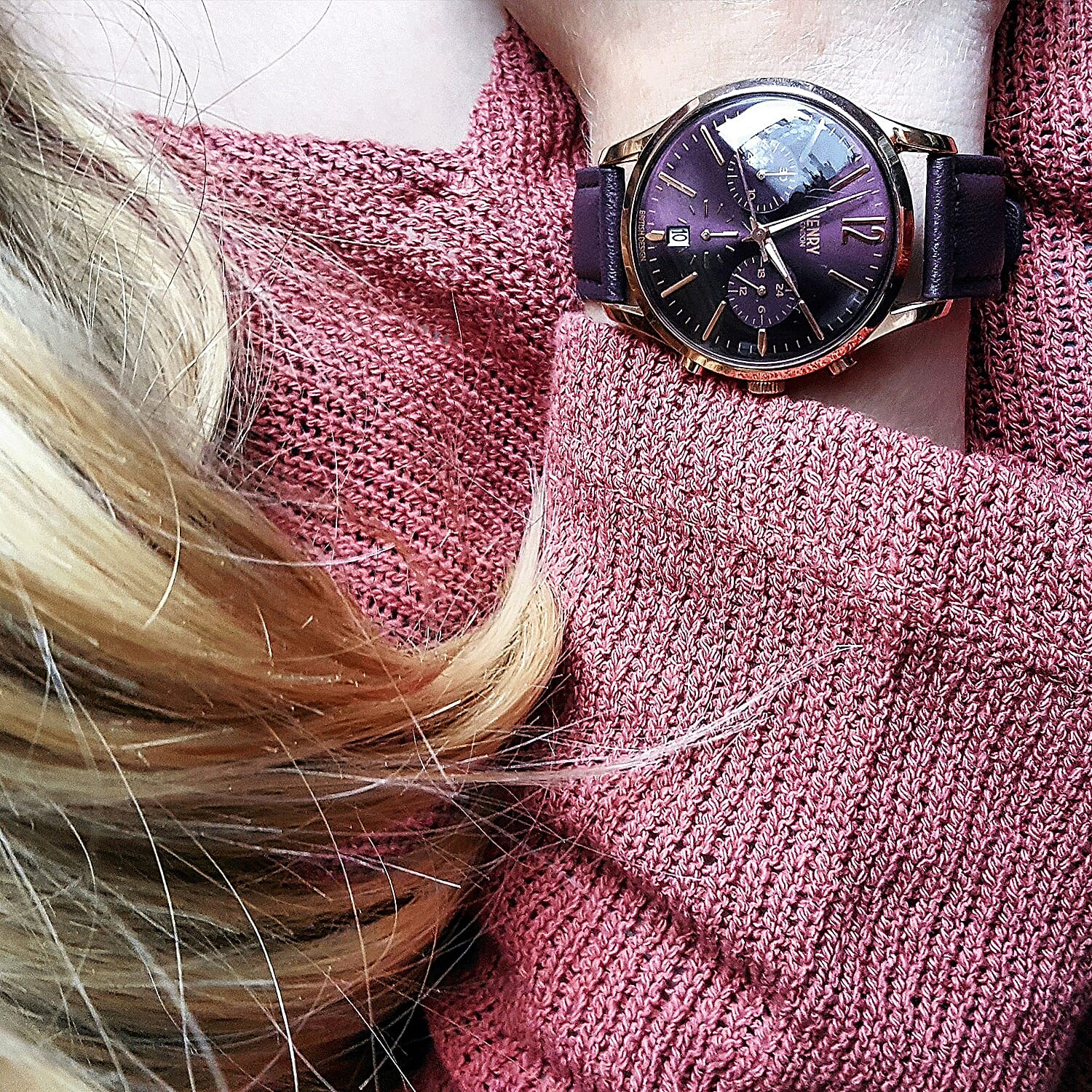 Henry London Hampstead Ladies Purple Dial 3 ATM Water Resistant Watch with Purple Colour Leather Strap