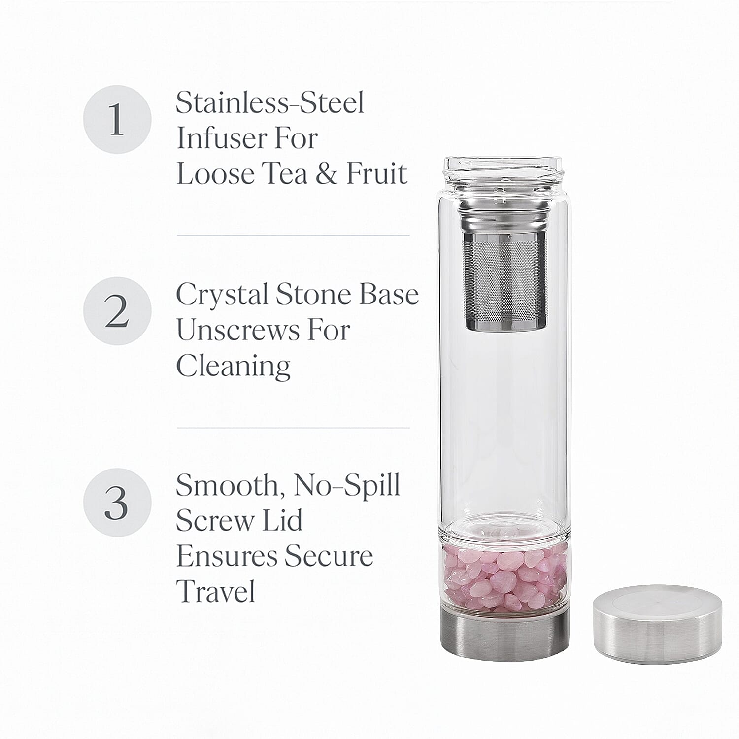 Water with Crystal Stone and Tea Infuser - Grey