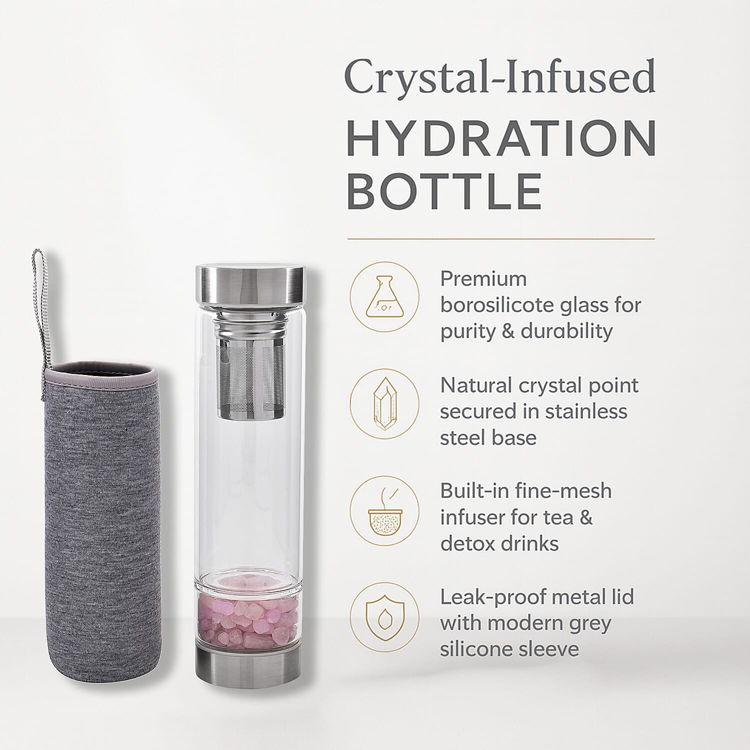 Water with Crystal Stone and Tea Infuser - Grey