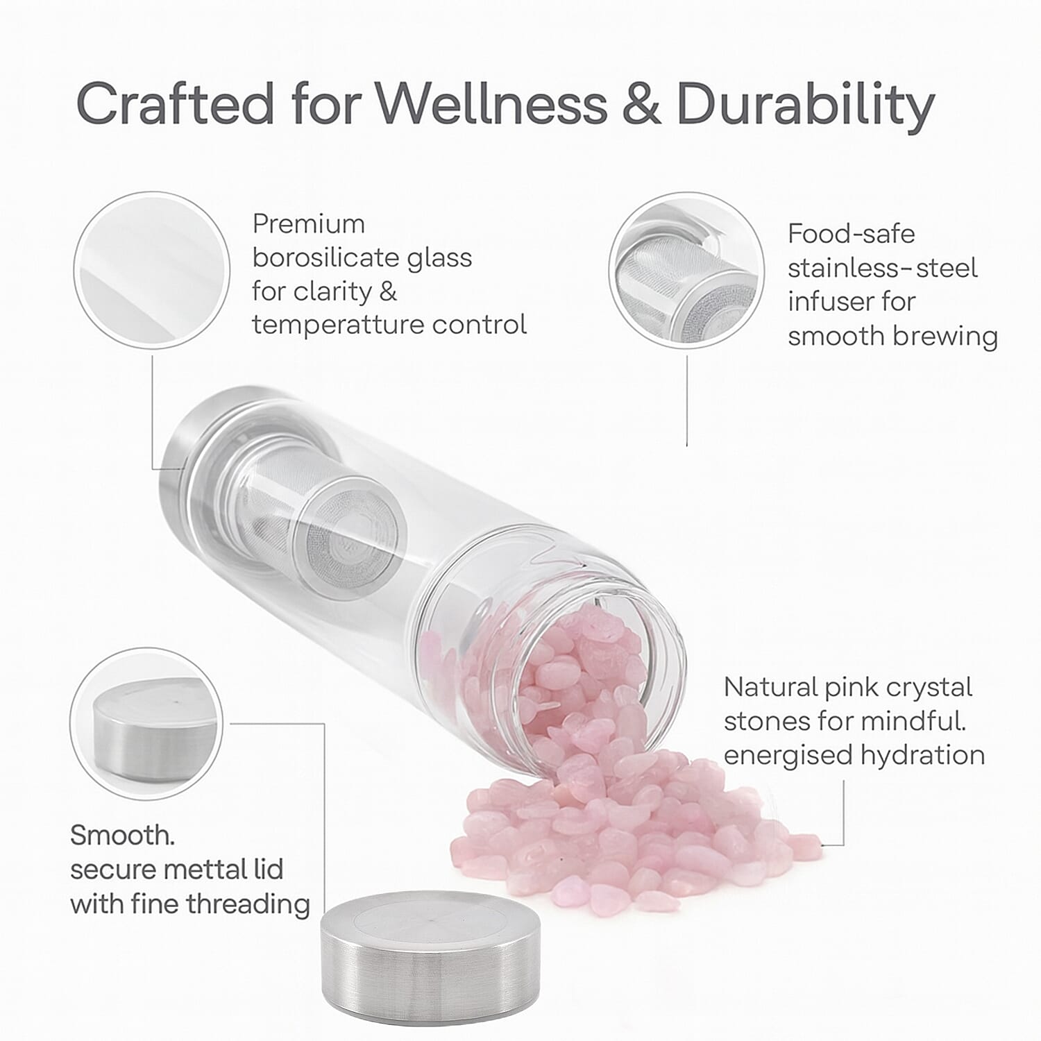 Water with Crystal Stone and Tea Infuser - Grey