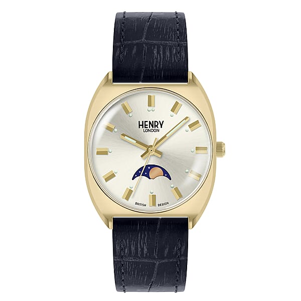 Henry London Moonphase Square Round White Silver Dial 3 ATM Water  